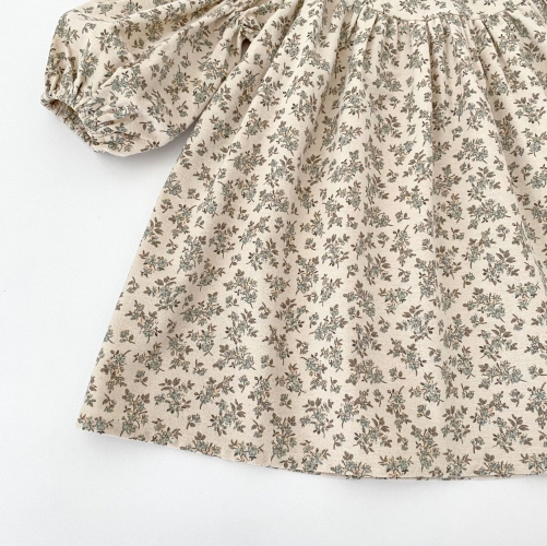 Spring and Autumn Infant Baby Girls Vintage Flowers Pattern Long Sleeves One Piece Dress Wholesale