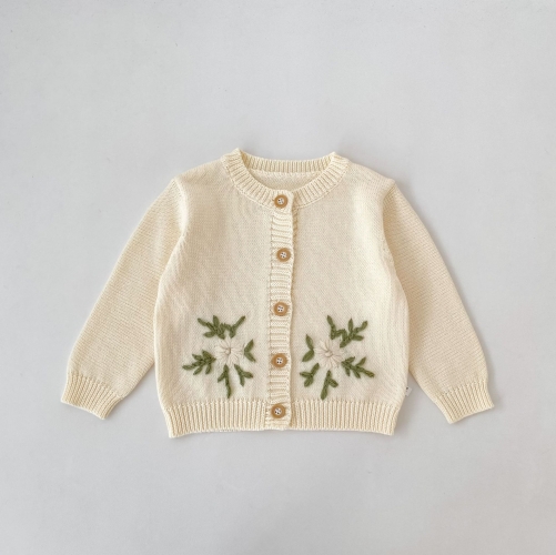 New Arrival Spring and Autumn Infant Baby Kids Girls Flowers Embroidered Pattern Long Sleeves Knitted Cardigan Wholesale New Arrival Spring and Autumn Infant Baby Kids Girls Flowers Embroidered Pattern Long Sleeves Knitted Cardigan Wholesale