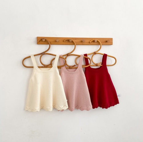 Spring and Autumn Infant Baby Girls Solid Color Sleeveless Hollow-out One Piece Dress Wholesale Spring and Autumn Infant Baby Girls Solid Color Sleeveless Hollow-out One Piece Dress Wholesale