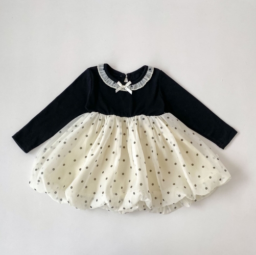 Spring and Autumn Infant Baby Girls Dots Pattern Long Sleeves Color Patchwork Dress Wholesale Spring and Autumn Infant Baby Girls Dots Pattern Long Sleeves Color Patchwork Dress Wholesale