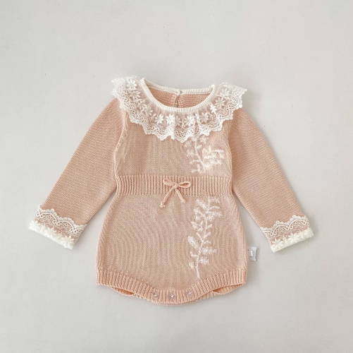 Spring and Autumn Infant Baby Girls Color Patchwork Long Sleeves Embroidered Knitted Onesies Wholesale Spring and Autumn Infant Baby Girls Color Patchwork Long Sleeves Embroidered Knitted Onesies Wholesale
