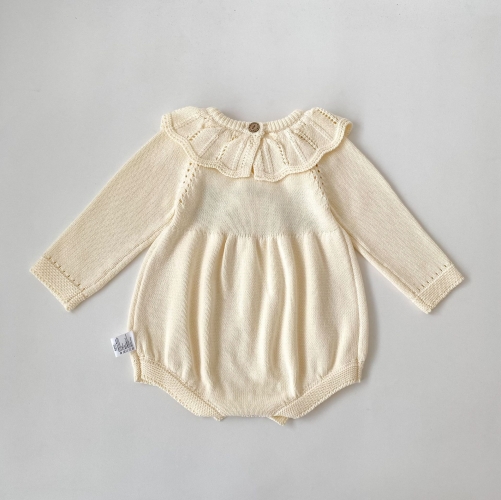 Spring and Autumn Infant Baby Girls Long Sleeves Embroidered Knitted Onesies Wholesale