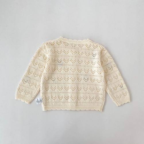 New Arrival Spring and Autumn Infant Baby Kids Girls Hollow-out Pattern Long Sleeves Knitted Cardigan Wholesale