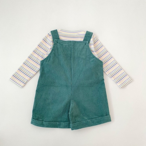 Autumn Infant Baby Kids Long Sleeves Striped Top and Green Overalls Clothing Sets Wholesale