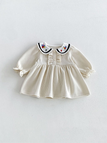 Spring and Autumn Infant Baby Girls Preppy Embroidered Collar Long Sleeves Corduroy Dress Wholesale Spring and Autumn Infant Baby Girls Preppy Embroidered Collar Long Sleeves Corduroy Dress Wholesale