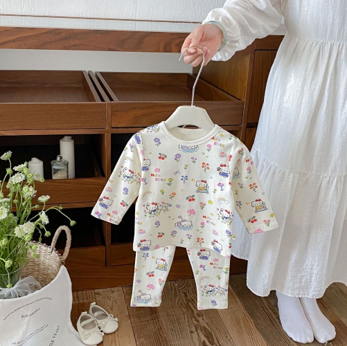 Autumn Infant Baby Kids Girls Long Sleeves Cartoon Pattern Top and Pants Clothing Sets Wholesale
