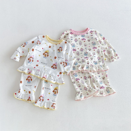 Autumn Infant Baby Kids Girls Long Sleeves Cartoon Pattern Top and Pants Clothing Sets Wholesale Autumn Infant Baby Kids Girls Long Sleeves Cartoon Pattern Top and Pants Clothing Sets Wholesale