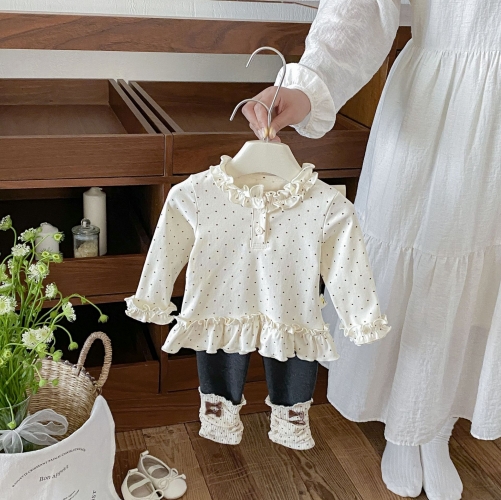 Autumn Infant Baby Kids Dots Pattern Long Sleeves Top and Color Patchwork Pants Clothing Sets Wholesale Autumn Infant Baby Kids Dots Pattern Long Sleeves Top and Color Patchwork Pants Clothing Sets Wholesale