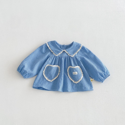 Spring and Autumn Infant Baby Girls Long Sleeves Hearts Pattern Plaid Dress Wholesale Spring and Autumn Infant Baby Girls Long Sleeves Hearts Pattern Plaid Dress Wholesale