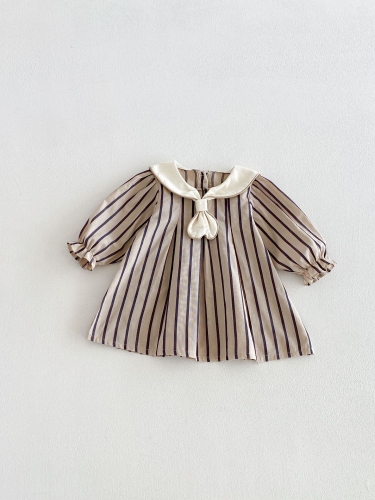 Spring and Autumn Infant Baby Girls Preppy Striped Long Sleeves Dress Wholesale Spring and Autumn Infant Baby Girls Preppy Striped Long Sleeves Dress Wholesale