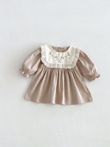 Spring and Autumn Infant Baby Girls Flowers Pattern Embroidered Long Sleeves Color Patchwork Dress Wholesale Spring and Autumn Infant Baby Girls Flowers Pattern Embroidered Long Sleeves Color Patchwork Dress Wholesale