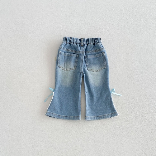 2026 Spring and Autumn New Arrival Baby Kids Girls Butterfly-bows Pattern Denim Jeans Wholesale