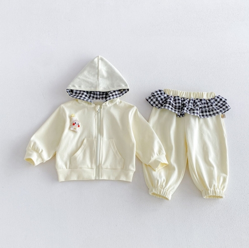 Autumn Infant Baby Kids Girls Long Sleeves Cartoon Hooded Zip-up Coat and Color Patchwork Pants Clothing Sets Wholesale Autumn Infant Baby Kids Girls Long Sleeves Cartoon Hooded Zip-up Coat and Color Patchwork Pants Clothing Sets Wholesale
