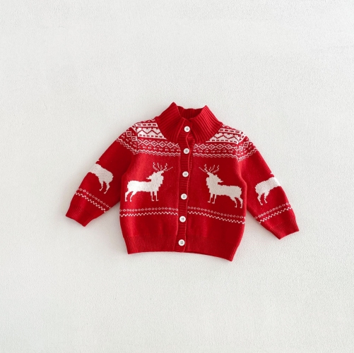 New Arrival Winter and Autumn Infant Baby Kids Jacquard Pattern Long Sleeves Knitted Christmas Cardigan Wholesale