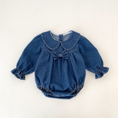 Spring and Autumn Infant Baby Girls Long Sleeves Denim Onesies Wholesale
