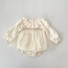 Spring and Autumn Infant Baby Girls Long Sleeves Tulle Patchwork Onesies Wholesale