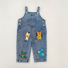 Spring and Autumn Infant Baby Kids Unisex Sleeveless One Piece Cartoon Pattern Denim Overalls Wholesale