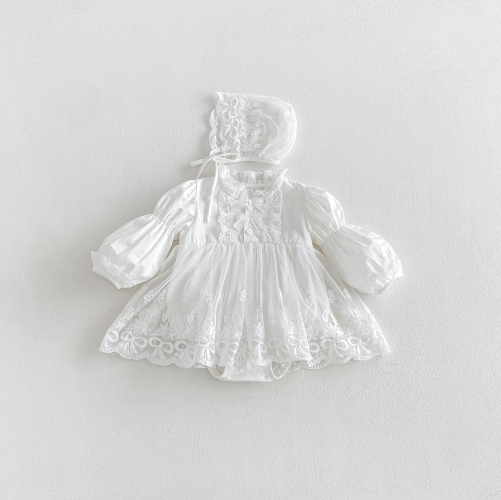 Spring and Autumn Infant Baby Girls Solid Color Long Sleeves One Piece Embroidered Tulle Onesies Dress Wholesale Spring and Autumn Infant Baby Girls Solid Color Long Sleeves One Piece Embroidered Tulle Onesies Dress Wholesale