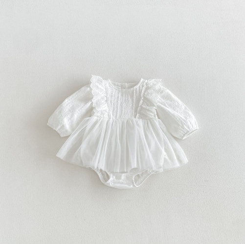Spring and Autumn Infant Baby Girls Solid Color Long Sleeves One Piece Embroidered Onesies Dress Wholesale Spring and Autumn Infant Baby Girls Solid Color Long Sleeves One Piece Embroidered Onesies Dress Wholesale