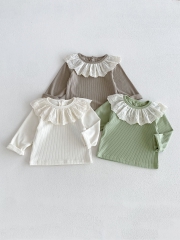 New Arrival Spring and Autumn Infant Baby Kids Girls Flowers Pattern Collar Long Sleeves Top Wholesale