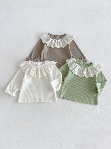 New Arrival Spring and Autumn Infant Baby Kids Girls Flowers Pattern Collar Long Sleeves Top Wholesale