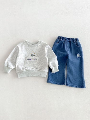 Autumn Infant Baby Kids Girls Long Sleeves Flowers Pattern Pullover and Jeans Clothing Sets Wholesale Autumn Infant Baby Kids Girls Long Sleeves Flowers Pattern Pullover and Jeans Clothing Sets Wholesale