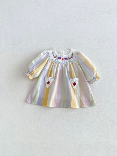 Spring and Autumn Infant Baby Girls Long Sleeves Flowers and Striped Pattern Dress Wholesale Spring and Autumn Infant Baby Girls Long Sleeves Flowers and Striped Pattern Dress Wholesale