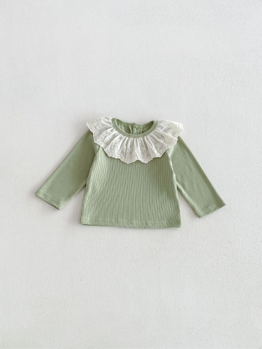 New Arrival Spring and Autumn Infant Baby Kids Girls Flowers Pattern Collar Long Sleeves Top Wholesale