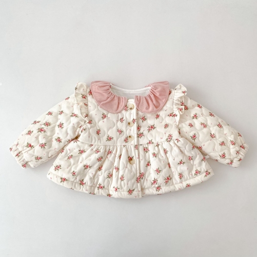New Arrival Winter Infant Baby Kids Girls Flowers Pattern Fleece-lined Warm Long Sleeves Coat Wholesale New Arrival Winter Infant Baby Kids Girls Flowers Pattern Fleece-lined Warm Long Sleeves Coat Wholesale