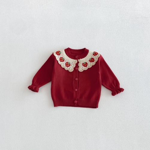 New Arrival Spring and Autumn Infant Baby Kids Girls Strawberry Pattern Collar Long Sleeves Cardigan Wholesale