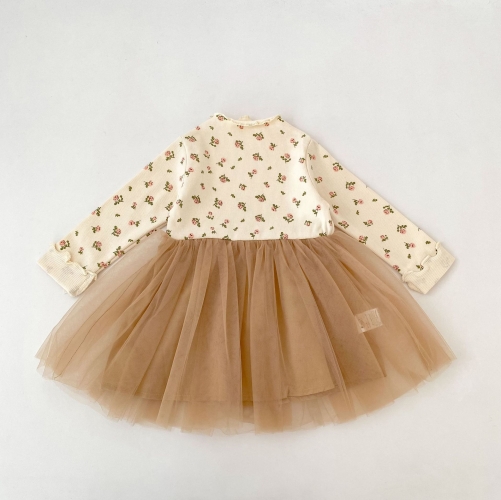 Spring and Autumn Infant Baby Girls Long Sleeves Tulle Patchwork Dress Wholesale