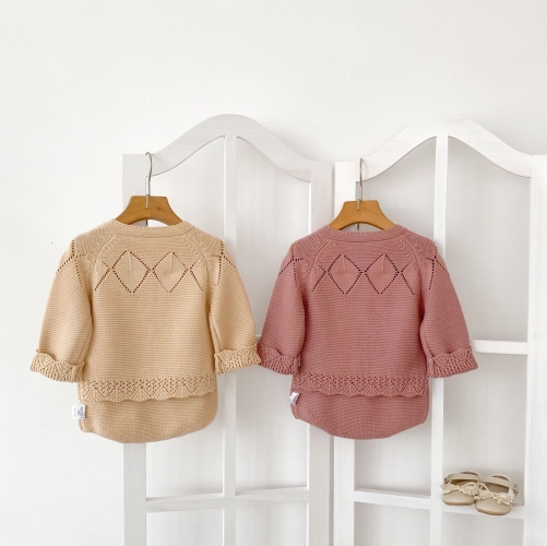 Autumn Infant Baby Kids Solid Color Long Sleeves Hollow-out Cardigan and Shorts Knitted Clothing Sets Wholesale Autumn Infant Baby Kids Solid Color Long Sleeves Hollow-out Cardigan and Shorts Knitted Clothing Sets Wholesale