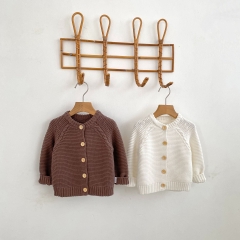 New Arrival Spring and Autumn Infant Baby Kids Unisex Solid Color Long Sleeves Knitted Cardigan Wholesale