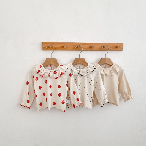 New Arrival Spring and Autumn Infant Baby Kids Girls Peter Pan Collar Long Sleeves Top Wholesale