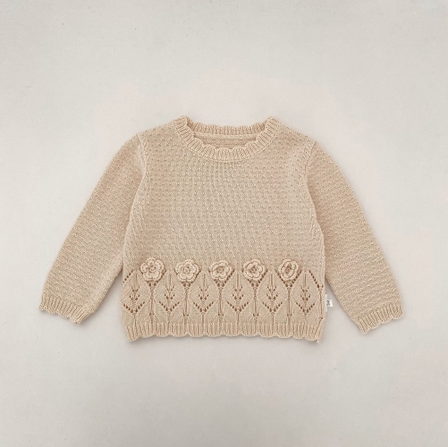 New Arrival Winter and Autumn Infant Baby Kids Girls Solid Color Flowers and Hollow-out Pattern Long Sleeves Knitted Sweater Wholesale New Arrival Winter and Autumn Infant Baby Kids Girls Solid Color Flowers and Hollow-out Pattern Long Sleeves Knitted Sweater Wholesale