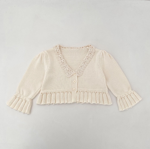 New Arrival Spring and Autumn Infant Baby Kids Girls Hollow-out V Neck Long Sleeves Knitted Cardigan Wholesale