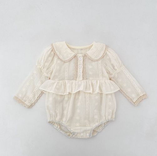 Spring and Autumn Infant Baby Girls Solid Color Long Sleeves One Piece Flowers Hollow-out Pattern Onesies Wholesale Spring and Autumn Infant Baby Girls Solid Color Long Sleeves One Piece Flowers Hollow-out Pattern Onesies Wholesale