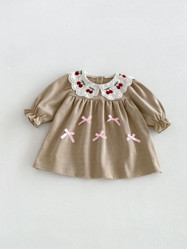 Spring and Autumn Infant Baby Girls Long Sleeves Cherry Pattern Collar Dress Wholesale Spring and Autumn Infant Baby Girls Long Sleeves Cherry Pattern Collar Dress Wholesale