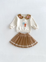 Autumn Infant Baby Kids Girls Long Sleeves Flowers Pattern Top and Preppy Skirt Clothing Sets Wholesale