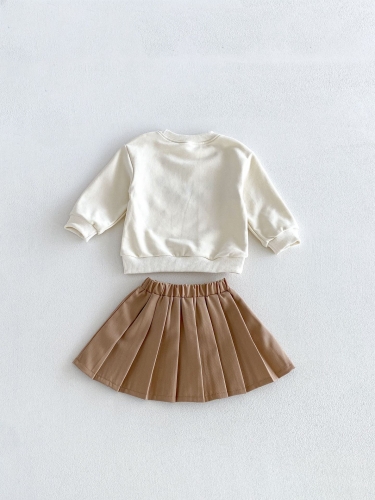 Autumn Infant Baby Kids Girls Long Sleeves Flowers Pattern Pullover and Preppy Skirt Clothing Sets Wholesale