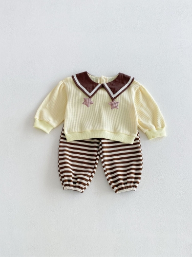 Autumn Infant Baby Kids Girls Long Sleeves Star Collar Pullover and Striped Pants Clothing Sets Wholesale Autumn Infant Baby Kids Girls Long Sleeves Star Collar Pullover and Striped Pants Clothing Sets Wholesale