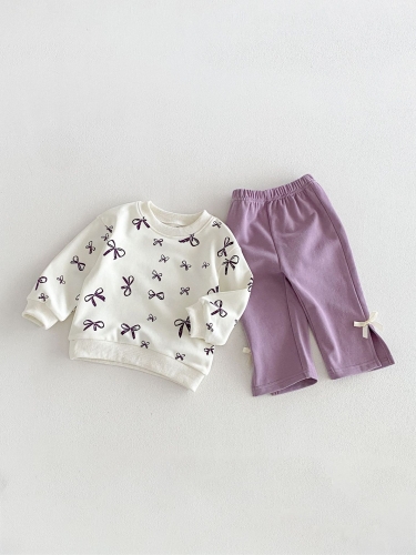 Autumn Infant Baby Kids Girls Long Sleeves Butterfly-bows Pattern Pullover and Pants Clothing Sets Wholesale Autumn Infant Baby Kids Girls Long Sleeves Butterfly-bows Pattern Pullover and Pants Clothing Sets Wholesale