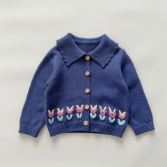 New Arrival Spring and Autumn Infant Baby Kids Girls Long Sleeves Flowers Pattern Knitted Cardigan Wholesale