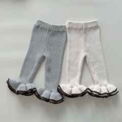 2026 Winter and Autumn Infant Baby Kids Girls Comfortable Ruffle Trim Knitted Pants Wholesale