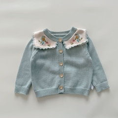 New Arrival Spring and Autumn Infant Baby Kids Girls Cartoon Embroidery Pattern Long Sleeves Knitted Cardigan Wholesale