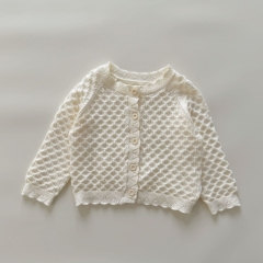 New Arrival Spring and Autumn Infant Baby Kids Girls Hollow-out Geometric Pattern Long Sleeves Knitted Cardigan Wholesale