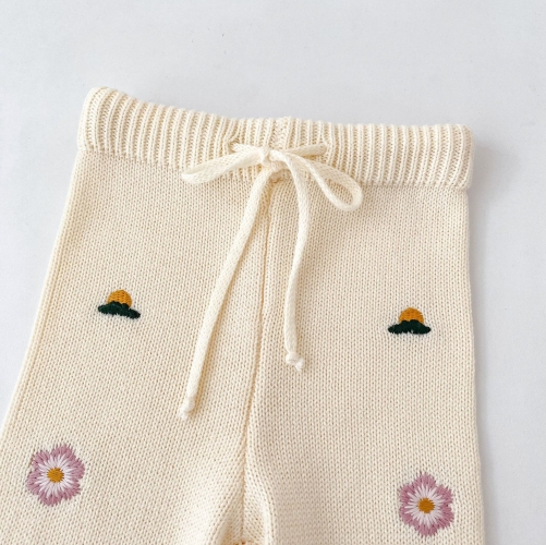 2026 Winter Infant Baby Kids Girls Embroidery Knitted Pants Wholesale