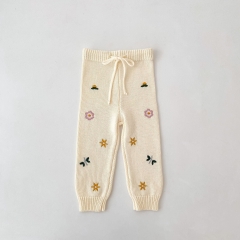 2026 Winter Infant Baby Kids Girls Embroidery Knitted Pants Wholesale