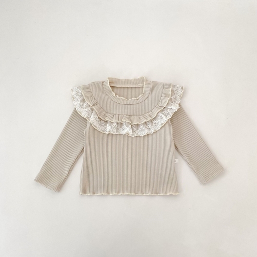 New Arrival Spring and Autumn Infant Baby Kids Girls Long Sleeves Knitted Lace Trim Top Wholesale