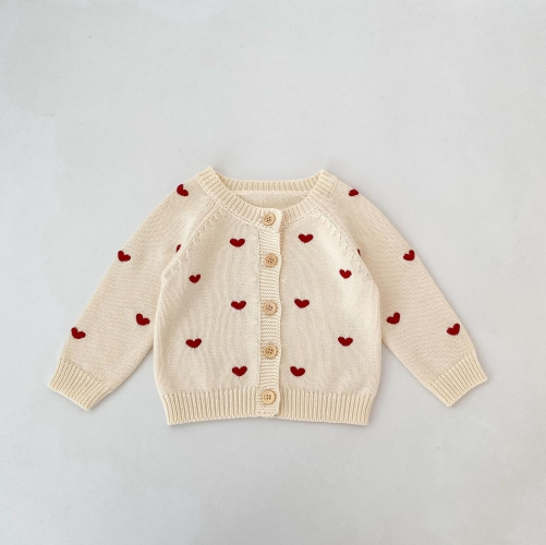 Winter Infant Baby Kids Girls Hearts Pattern Long Sleeves Cardigan and Sleeveless Onesies Knitted Clothing Sets Wholesale